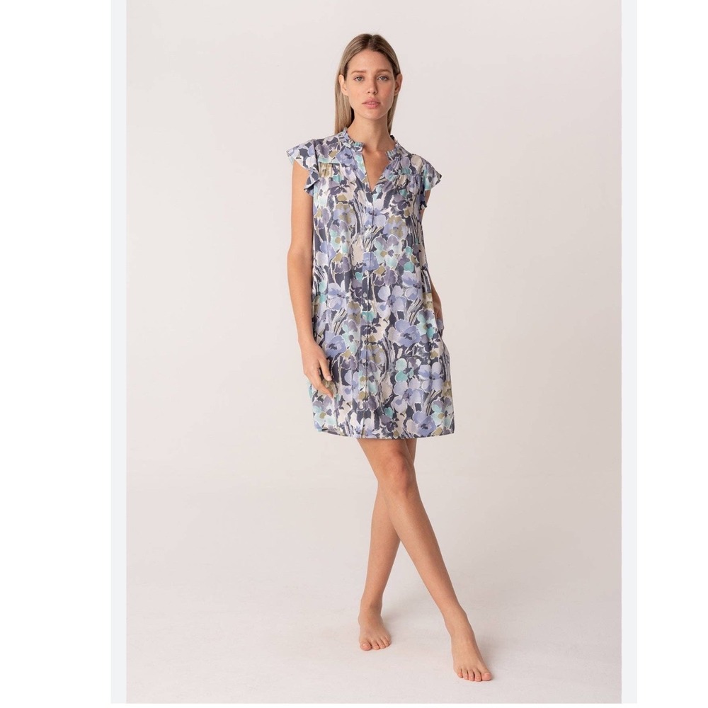 Lovestitch Blue Floral Button Down Ruffle Mini Dress Size M‎